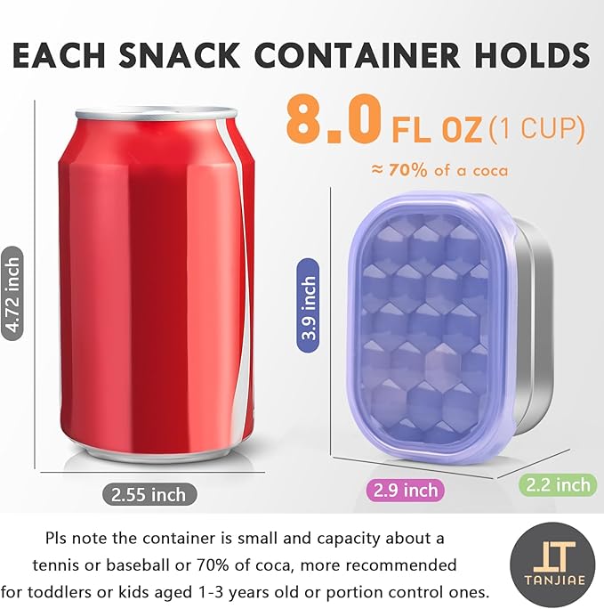 8oz Small (1 CUP) Stainless Steel Snack Containers for Kids and Toddlers (Ages 1-3) | Easy Open Leak Proof Food Containers with Silicone Lids - Perfect Metal Lunch Box for Daycare and School