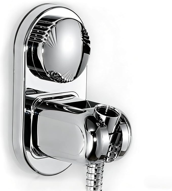 Suction Cup Handheld Shower Head Holder - 90 Degree 5 Angles Adjustable - Wide Input - Ideal for Large & Heavy Shower Heads - Bathroom Wall Mounted Shower Wand Holder (Polished Chrome)