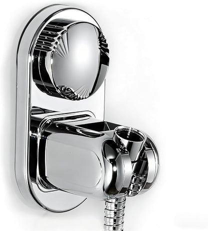 Suction Cup Handheld Shower Head Holder - 90 Degree 5 Angles Adjustable - Wide Input - Ideal for Large & Heavy Shower Heads - Bathroom Wall Mounted Shower Wand Holder (Polished Chrome)