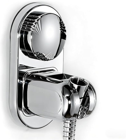 Suction Cup Handheld Shower Head Holder - 90 Degree 5 Angles Adjustable - Wide Input - Ideal for Large & Heavy Shower Heads - Bathroom Wall Mounted Shower Wand Holder (Polished Chrome)