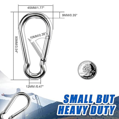 Carabiner Clip Hooks, 15pcs 3.54 inch Carabiners Heavy Duty, 304 Stainless Steel Spring Snap Hook Fits Camping Hiking, Metal Clips for Rope Chain Keys Rings