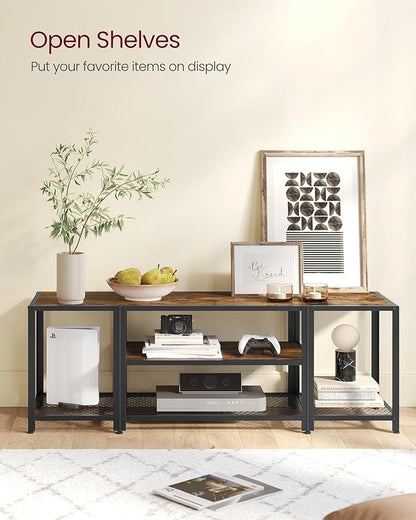 VASAGLE Modern TV Stand for TVs up to 65 Inches, 3-Tier Entertainment Center, Industrial TV Console Table with Open Storage Shelves, for Living Room, Bedroom, Rustic Brown and Black ULTV097B01