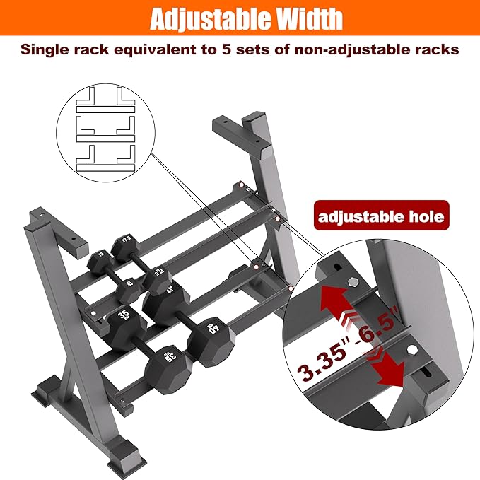 Heavy Duty 3 Tier Dumbbell Rack Stand, 1200LBS Weight Rack for Home Gym, Dumbbell and Kettlebell Storage with Adjustable Width, Stand Only