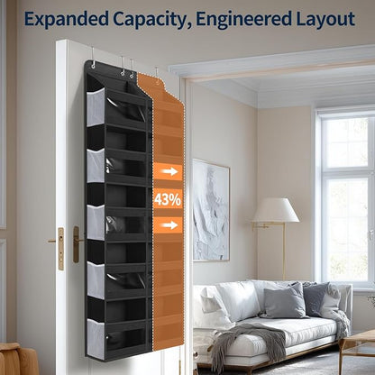 Yecaye 5-Tier Over The Door Organizer Dual-Column, 80lbs Load Over The Door Storage of 10 Compartments, Heavy Duty Extra Large Door Organizer Hanging for Bedroom Closet Nursery Bathroom Pantry, Black