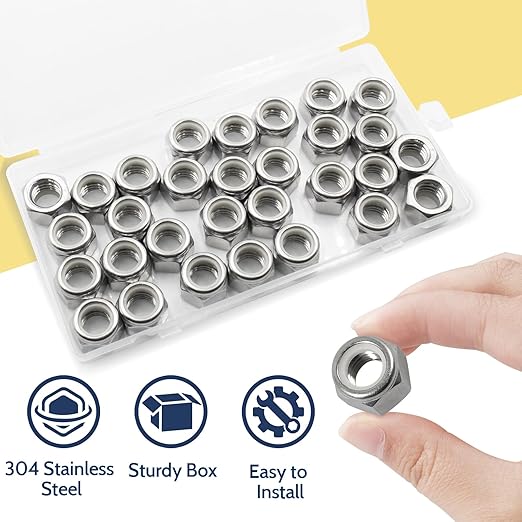 30 Pack 7/16"-14 Inch Lock Nuts,304 (A2-70) Stainless Steel Nylon Insert Locknuts,Standard Inch Thread Nylock Nuts