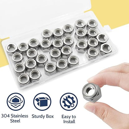 30 Pack 7/16"-14 Inch Lock Nuts,304 (A2-70) Stainless Steel Nylon Insert Locknuts,Standard Inch Thread Nylock Nuts