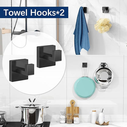 5-Piece Bathroom Hardware Accessories Set, Towel Racks for Bathroom Wall Mounted Stainless Steel, Matte Black Towel Bar Set 16In