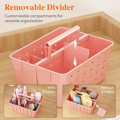 Lifewit Shower Caddy Portable, Plastic Bathroom Organizer with Handle and Holes, Hard Cleaning Basket for Toiletry Storage, College Dorm Essentials, Pink, 3 Packs