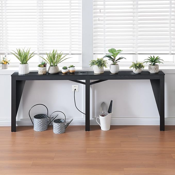 MOHOPE 78.8" Long Console Table with Power Outlets, 7.9" Narrow Sofa Table with USB & Type-C Ports, Skinny Behind Couch Tables with Charging Station, Entryway Table for Hallway, Living Room, Black