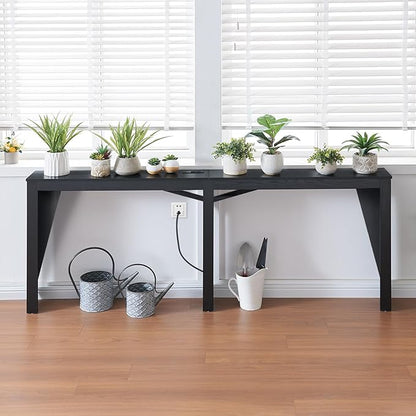 MOHOPE 78.8" Long Console Table with Power Outlets, 7.9" Narrow Sofa Table with USB & Type-C Ports, Skinny Behind Couch Tables with Charging Station, Entryway Table for Hallway, Living Room, Black