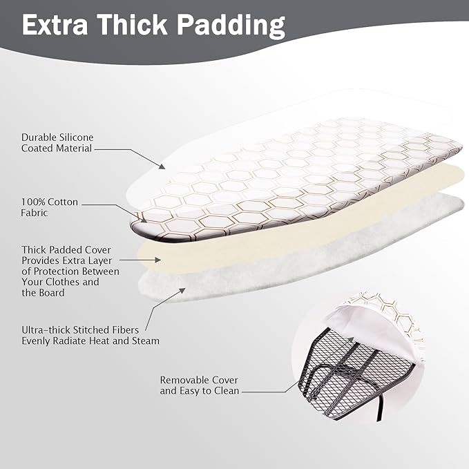 SheeChung Small Tabletop Ironing Board 32" Lx12 W,Folding Ironing Board with Iron Rest,Mesh Metal Base,Cotton Cover,Hook for Hanging,Portable Mini Iron Board for Sewing Craft Room Dorm,Hexagon