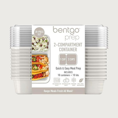 Bentgo Prep - 20-Piece 2-Compartment Reusable Meal Prep Containers with Lids, PFAS & BPA Free Materials, Durable, Microwave, Freezer, & Dishwasher Safe To Go Food Storage (Whisper Gray)