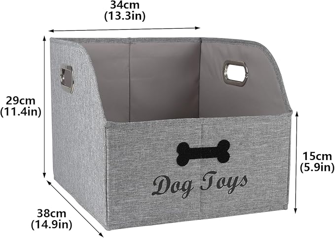 Geyecete Big Dog Toys Storage Bins Canvas Foldable Fabric Trapezoid with metal handles pet Baskets,Can be Personalized,Storage Bin Large toy box Organizer-Snow Gray