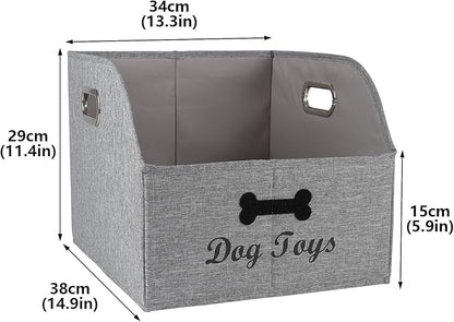 Geyecete Big Dog Toys Storage Bins Canvas Foldable Fabric Trapezoid with metal handles pet Baskets,Can be Personalized,Storage Bin Large toy box Organizer-Snow Gray