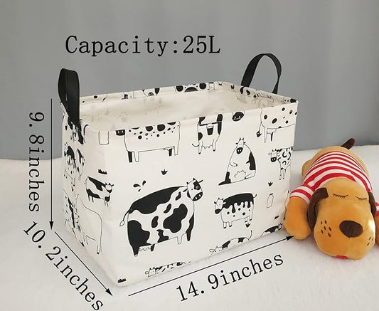 KUNRO Rectang Cow Storage Basket Gift Shelf Basket Storage Bin, Nursery Basket Organizer Box for With Handles for Room Deco
