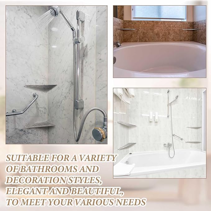 Quadrilateral Corner Shelf for Tiled Walls 12 Brushed 316 Stainless Steel 3/32 Thick Anchor Plate Bathroom Storage Shampoo Holder Organizer Kitchen Shelf