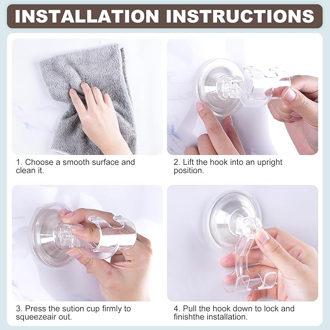 VIS'V Suction Cup Razor Holder, Shower Suction Razor Hooks for His and Hers, Removable and Reusable, Clear, 4 Pcs