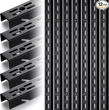 12 Pcs Shelf Rails Bracket Track 47.5 Inches Upright Closet System Hardware Adjustable Wall Standard Shelf Standards for Pantries, Linen Closets, Laundry Rooms, Utility Rooms (Black)