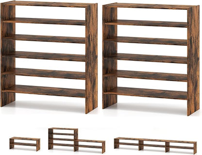COSTWAY 6-Tier Shoe Rack, Extra Wide Shoe Shelf Organizer with Stackable Design, 31" Freestanding Adjustable Storage Shoe Stand for Small Space Entryway Hallway Closet (2,Rustic Brown)
