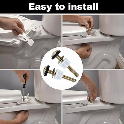 2 PCS Toilet Seat Screws Replacement Kit, Heavy Duty Toilet Seat Fastener with Plastic Nut and Metal and Rubber Washers, Universal Toilet Seat Bolt and Screw Set for Top Mount Toilet Seat Hinge