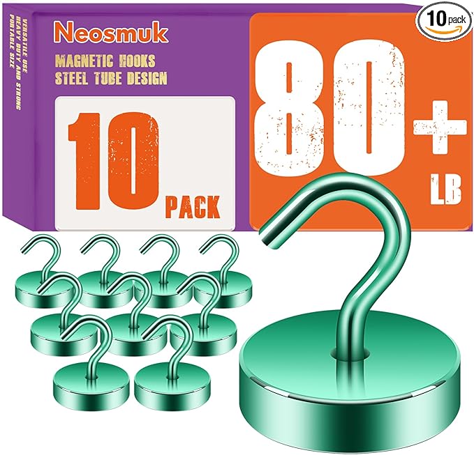 Neosmuk Magnetic Hooks, Cruise Ship Essentials, 80lb+ Heavy Duty Magnetic Hooks for Cruise Cabins, Refrigerator, Grill, Hanging, and Travel | Extra Strong Must-Haves Magnet Hook,Green
