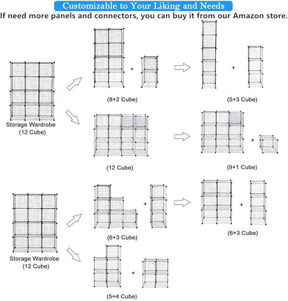 UNICOO® 14x14 Inch Multi Use DIY Bookcase & Shelf | Closet Organizers and Storage Cabinet - 12 Cube Wire Grid Organizer, Wardrobe Closet Organizer, Storage Shelves for Bedroom (12-Black Wire)