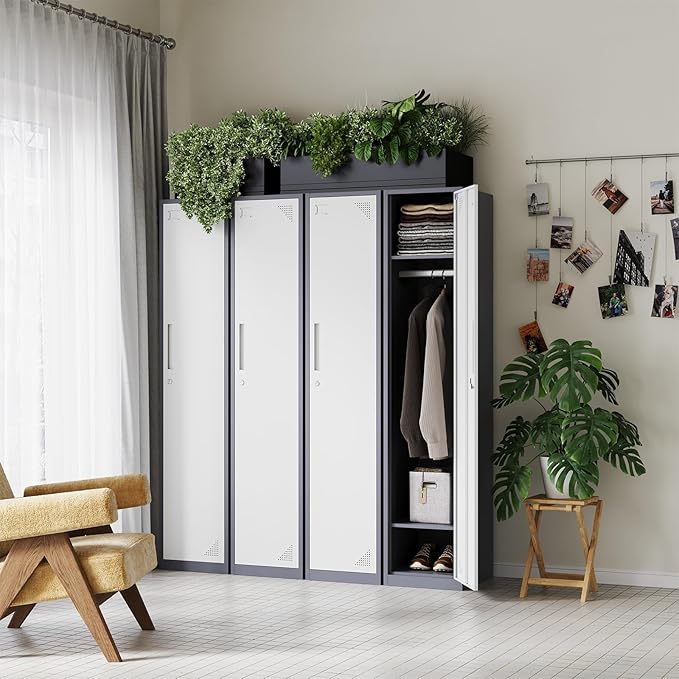 Letaya Metal Storage Locker,71" Tall Steel Storage Cabinet with Lockable Door for School Office Gym Home Employees Staff (1 Door -White)