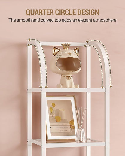 Bookcase Bookshelf, Tempered Glass Arched Bookshelf for More Storage, Slim Shelving Unit for Bedroom, Bathroom, Home Office, Steel Frame, 5 Tier White BC20599W