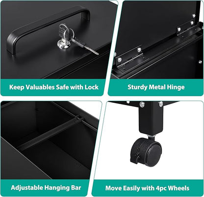 Rolling File Cart with Wheels Hanging Files,Rolling File Cabinet Organizer,Rolling Hanging File Folder Cart on Wheels,Metal Filing Cart,Fit A4/F4/Letter/Legal File for Home Office (Black)