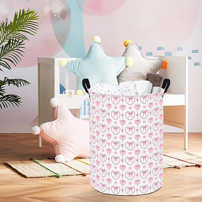 LANGYASHAN Laundry Basket Canvas Fabric Collapsible Organizer Basket for Storage Bin Toy Bins Gift Baskets Bedroom Clothes Children Nursery Hamper (Pearl Heart)