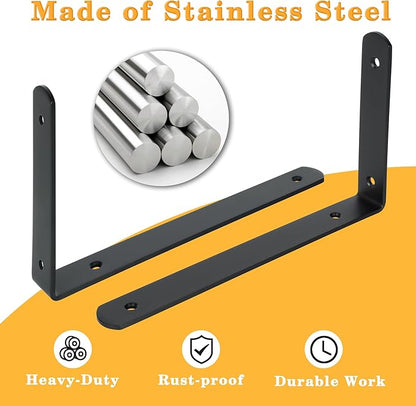 Alise Floating Shelf Brackets,Black Bracket for Shelves Heavy Duty L Wall Bracket Corner Brace,Stainless Steel Joint Angle Brackets for Wooden Board Hanging Support,10x6x1.2 Inch Upgraded(Pack of 4)