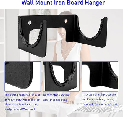 Ironing Board Hanger Wall Mount, Iron Board Hook, Ironing Board Holder Organizer Wall Rack for Y or T Leg, Laundry Room, Black