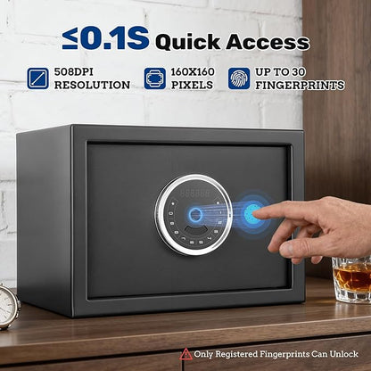 BlackSmith Home Biometric Safe 1.0 Cubic Feet Auto-Open Fingerprint Safe with Backlit Keypad Triple Alarm Security Wall Mount Lock Box for Jewelry & Valuables