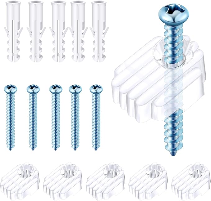 Blulu 20 Pack Mirror Holder Clips for 6 mm in (6/25) Glass Mirror Hanging Kit for Wall Mounting Hanging Retainer Fasteners with Screw and Anchors for Fixing Cabinet Door(Basic Style)