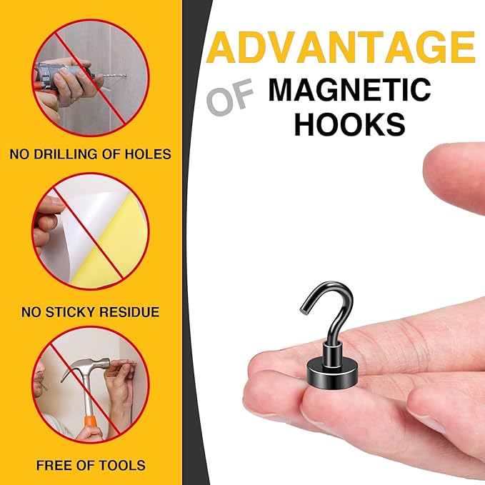 DIYMAG Magnetic Hooks, 30Lbs Black Strong Heavy Duty Cruise Magnet Garage S-Hooks for Classroom, Fridge, Hanging, Cabins, Grill, Kitchen, Garage, Workplace and Office Etc, 120 Pack