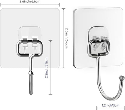 20 Pack Large Sticky Hooks for Hanging Heavy Duty, Wall Hooks Adhesive, Clear self Adhesive Hooks for Wall, Kitchen, Bathroom, Shower & Ceiling