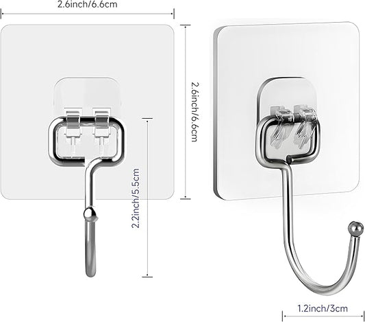 20 Pack Large Sticky Hooks for Hanging Heavy Duty, Wall Hooks Adhesive, Clear self Adhesive Hooks for Wall, Kitchen, Bathroom, Shower & Ceiling
