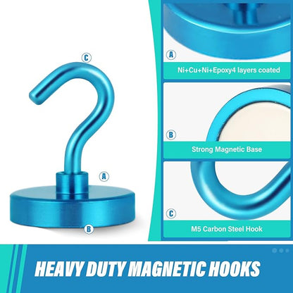 Neosmuk Magnetic Hooks, Heavy Duty 130lb+ Strong Magnet Hook for Cruise Cabins, Cruise Ship Essentials for Hanging, Metal Wall Refrigerator Hangers (RoyalBlue, 10 Pack)