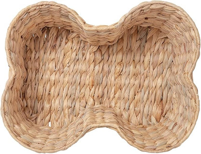 Water Hyacinth Dog Toy Basket, Bone Shaped Dog Toy Storage Basket, Pet Toys Organizer Bin, Handmade 16" x 13" x 7"
