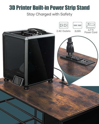 3D Printer Table with Filaments Storage - 3D Printer Stand Filament Storage Rack Heavy Duty 3D Printer Desk with Drawer for Workshop Studio Office (Brown)