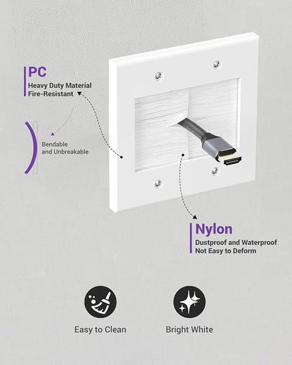 VCELINK 2 Gang Brush Wall Plate, Cable Pass Through Wire Hider for Cable Management, Ethernet Cables, HDMI Cables and Home Theater Systems, 2 Pack