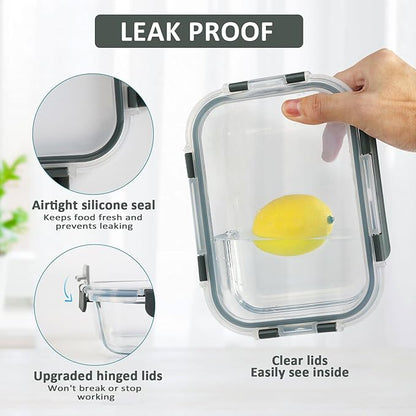 [8-Pack,30 oz]Glass Meal Prep Containers,Glass Food Storage Containers,Airtight lunch Containers with Lids, Microwave, Oven, Freezer and Dishwasher