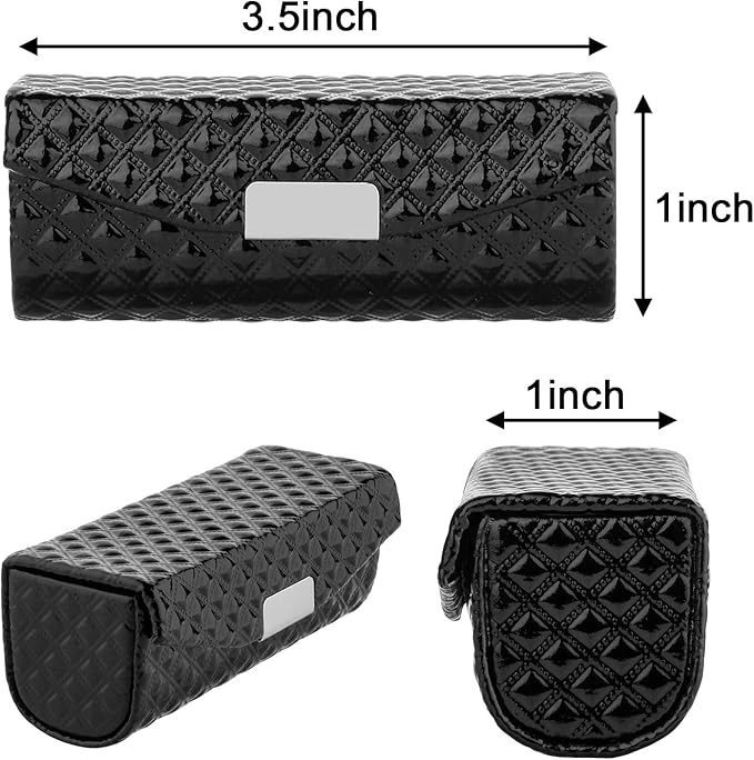 Beautyflier Women’s PU Leather Lipstick Case Holder with Mirror Rectangle Makeup Travel Cases for Purse Lipstick Holder (Black)
