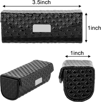 Beautyflier Women’s PU Leather Lipstick Case Holder with Mirror Rectangle Makeup Travel Cases for Purse Lipstick Holder (Black)