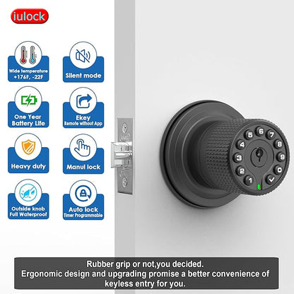 Keypad & Key Smart Door Lock, 50 User Codes, Waterproof, Auto Lock - Matte Black