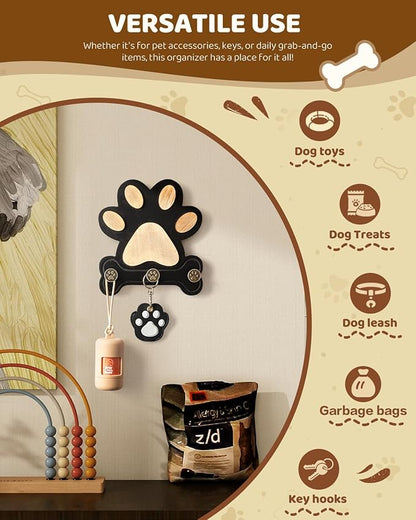 MTERSE Pine Wood Key Holder Wall Mount – Cute Dog Paw Key Hooks for Dog Leash Holder & Coat Rack for Entryway, Bedroom, or Living Room – Rustic Farmhouse Wall Decor for Home Organization (Black)
