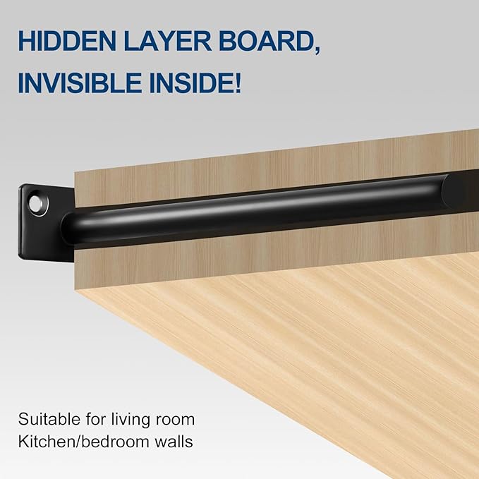 12 Pcs 10" Black Solid Steel Floating Shelf Bracket Blind Shelf Supports - Hidden Brackets for Floating Wood Shelves - Concealed Blind Shelf Support – Screws and Wall Plugs Included