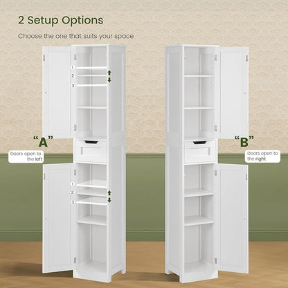 Iwell Tall Bathroom Cabinet, Slim Narrow Bathroom Storage Cabinet with Adjustable Shelves, Storage Cabinets with 1 Drawer, for Bathroom, Living Room, Entryway, Kitchen, White