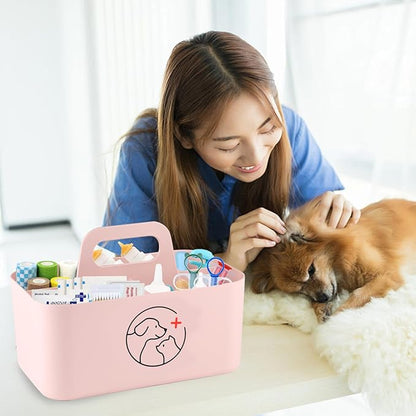 Dog Storage Organizer for Nursing Supplies,Portable Caddy for Pet Stuff,Divided Storage Bin for Dog Cat Feeding Bottle/Pet Pill Shooter/Whelping Kit-Bathroom,Countertop Storage-Pink