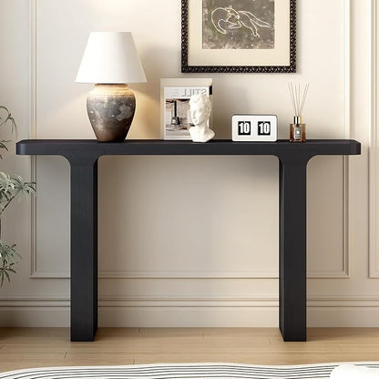 Elegant Acacia Veneer Entryway Table, Narrow Sofa Table Behind The Couch, Minimalist Rectangular Entryway Table, Modern Foyer Tables for Entryway, Hallway, Living Room, Foyer, Corridor (Black-40RT)